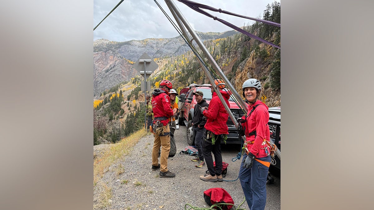 rescuers on the highway performing a technical rope rescue