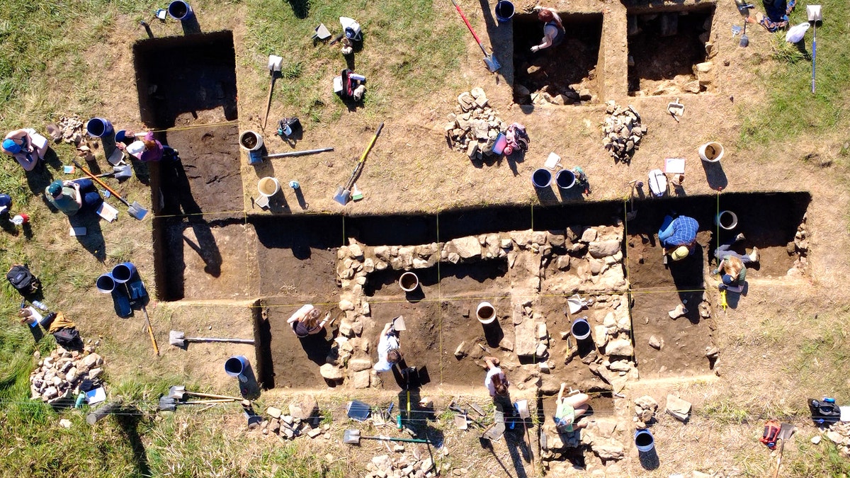 Archaeologists uncover colonial tavern remains in Lancaster County, Pennsylvania 2 Aerial view of tavern site, archaeologists working