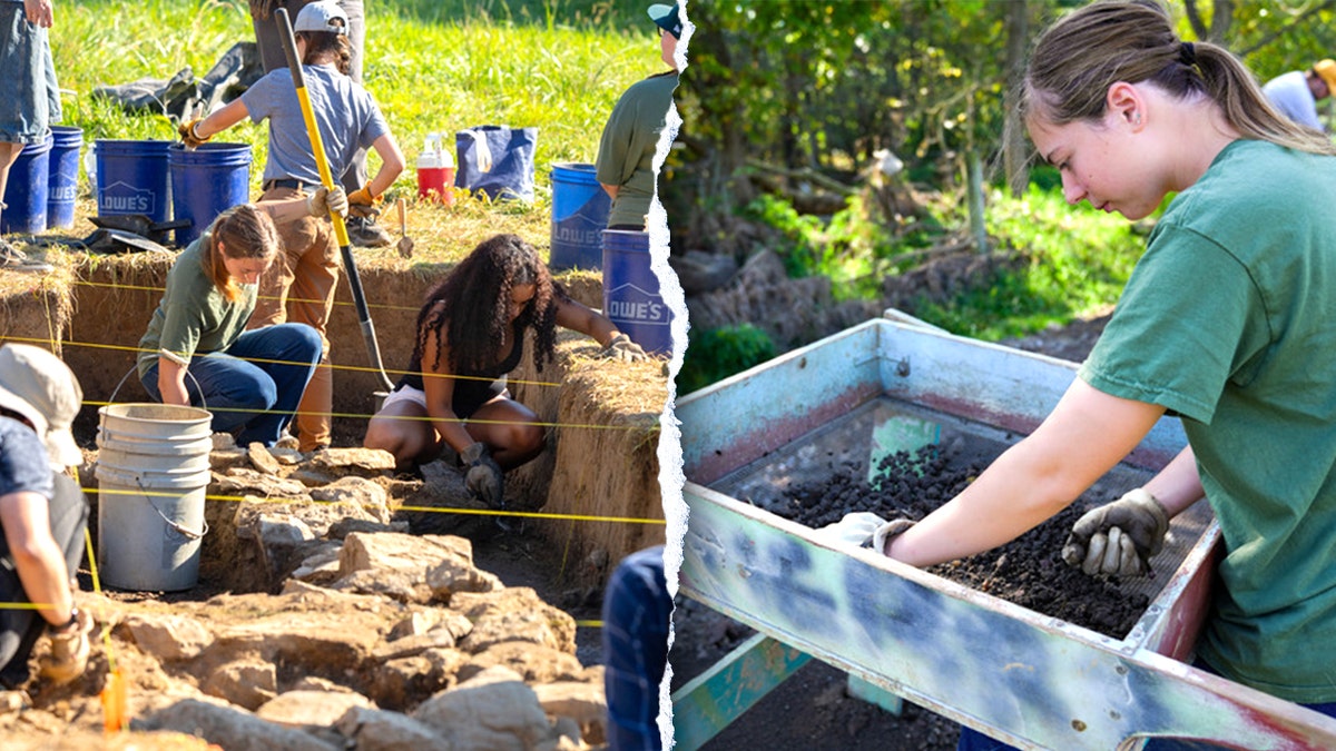 Archaeologists uncover colonial tavern remains in Lancaster County, Pennsylvania 1 Split images of students working in field