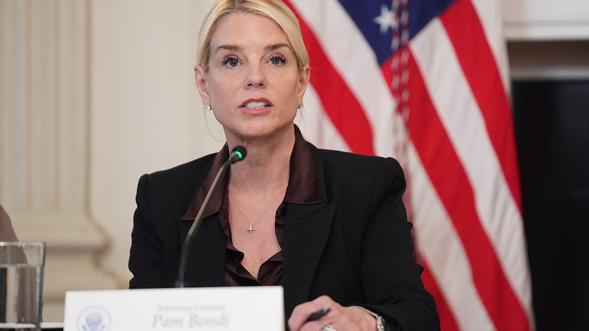 Attorney General Pam Bondi speaks during White House meeting