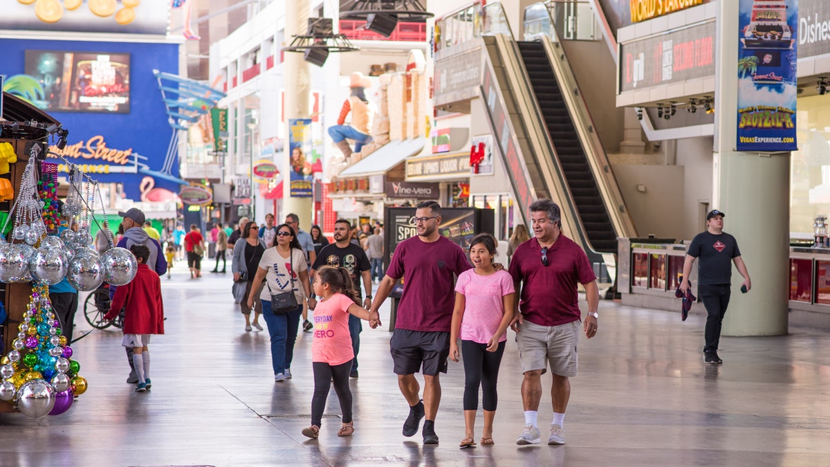 Family walking on las vegas strip