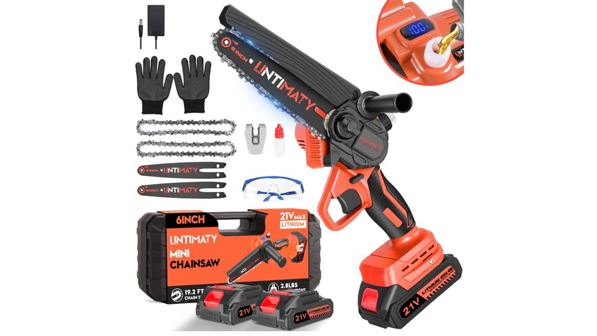 This chainsaw is easy to use and comes with two batteries and chains.