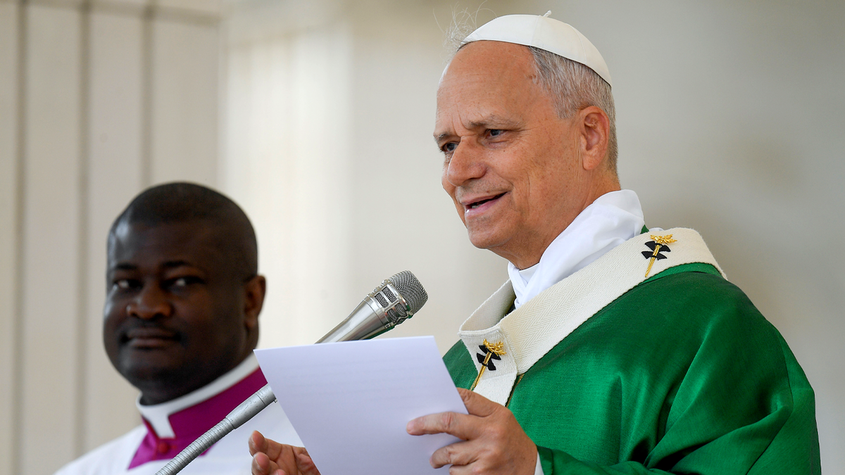 Pope Leo speaks at an event