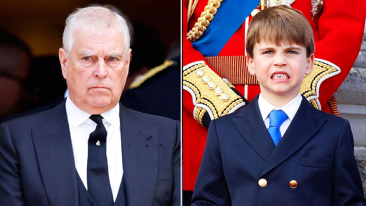 A split side-by-side image of Prince Andrew and Prince Louis.