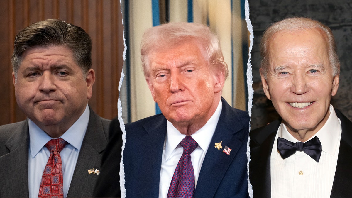 Illinois Gov. JB Pritzker, President Donald Trump former President Joe Biden