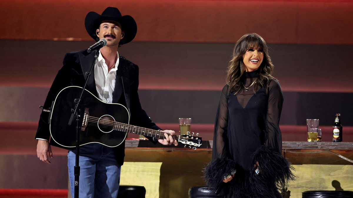Riley Green and Ella Langley perform together onstage during the 58th Annual CMA Awards at Bridgestone Arena in Nashville, Tennessee.