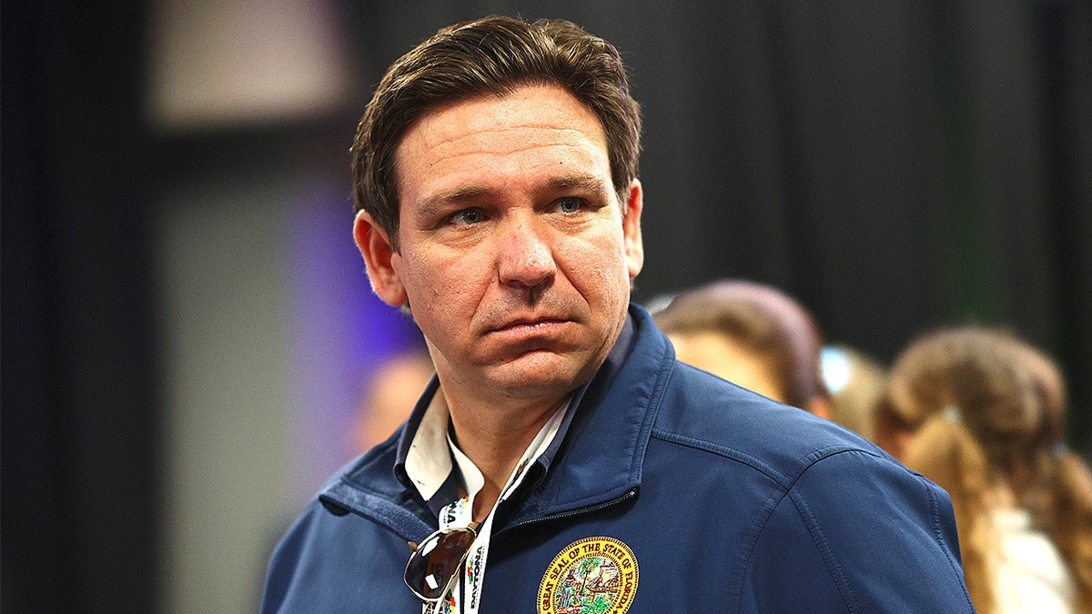 Florida Gov. Ron DeSantis while attending the drivers’ meeting before the Daytona 500 NASCAR race.