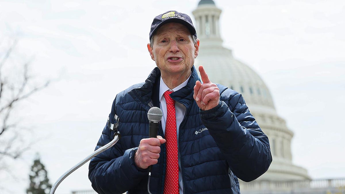 Ron Wyden speaks at rally