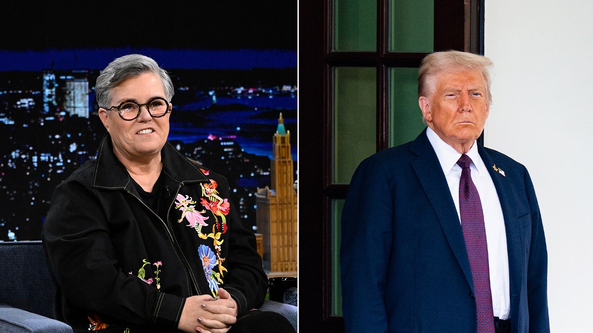 A split of Rosie O'Donnell and Donald Trump