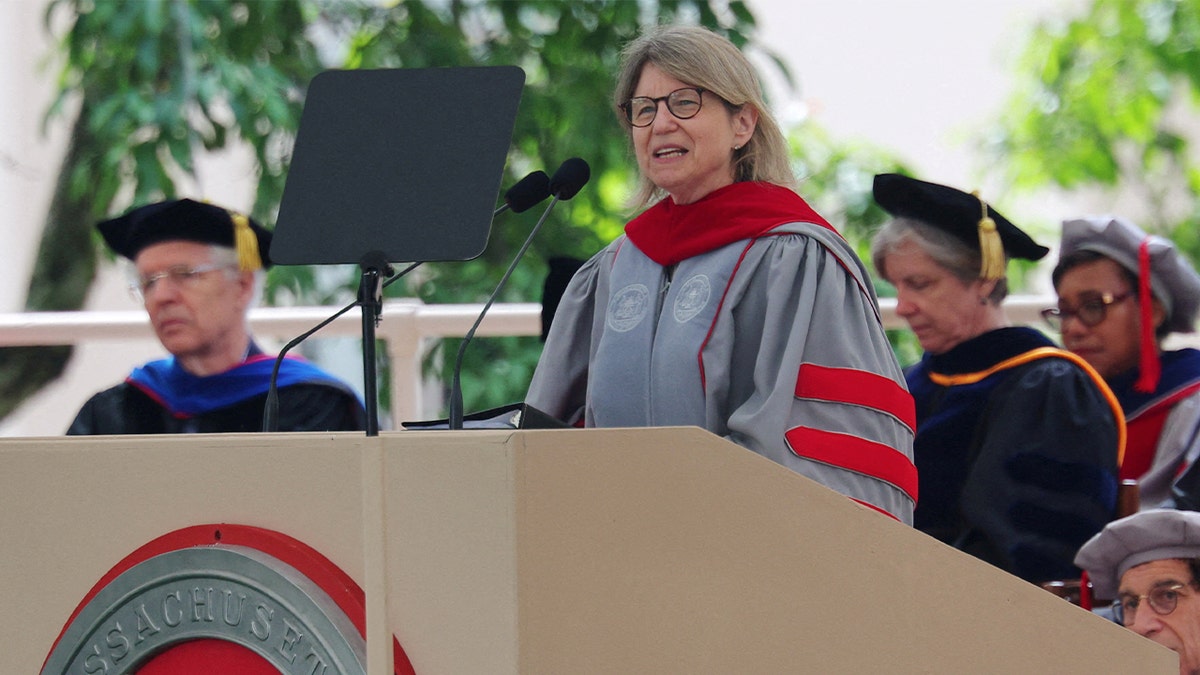 MIT President Sally Kornbluth speaking at graduation