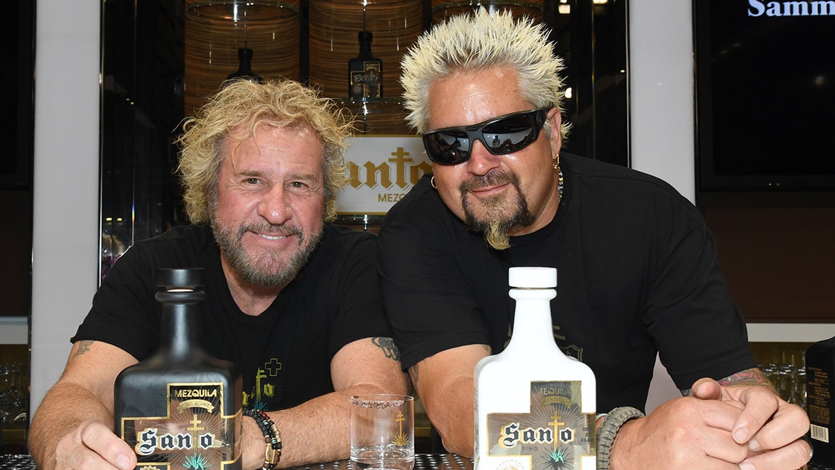 Guy Fieri and Sammy Hagar announcing their partnership in Las Vegas in April 2019.