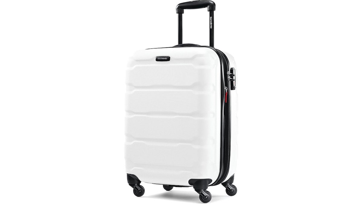 This Samsonite carry-on is scratch resistant and comes with spinner wheels.