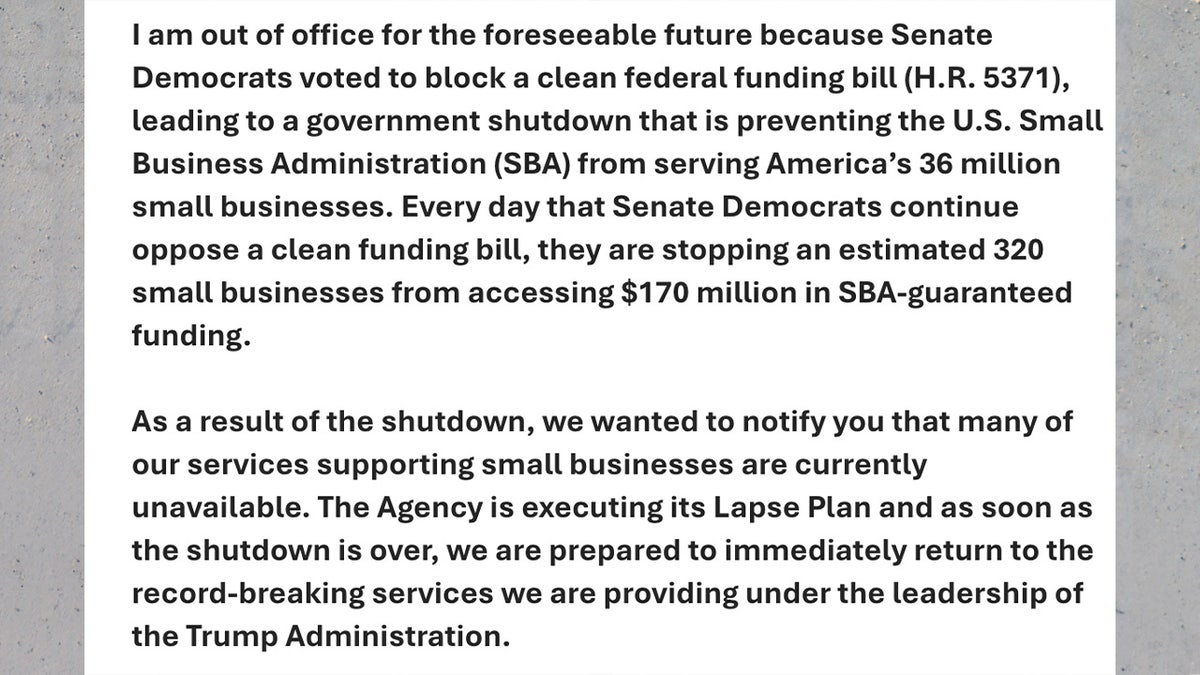 SBA email during shutdown