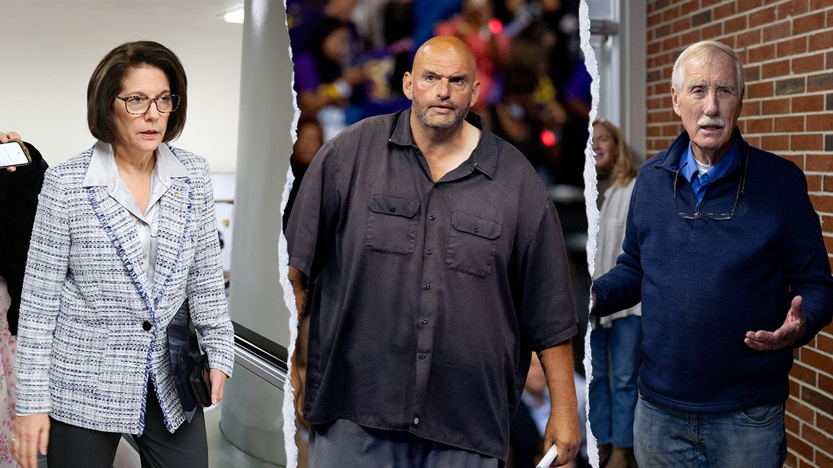 Sens. Catherine Cortez Masto y John Fetterman, junto al senador independiente Angus King, quien se caza con el Partido Demócrata