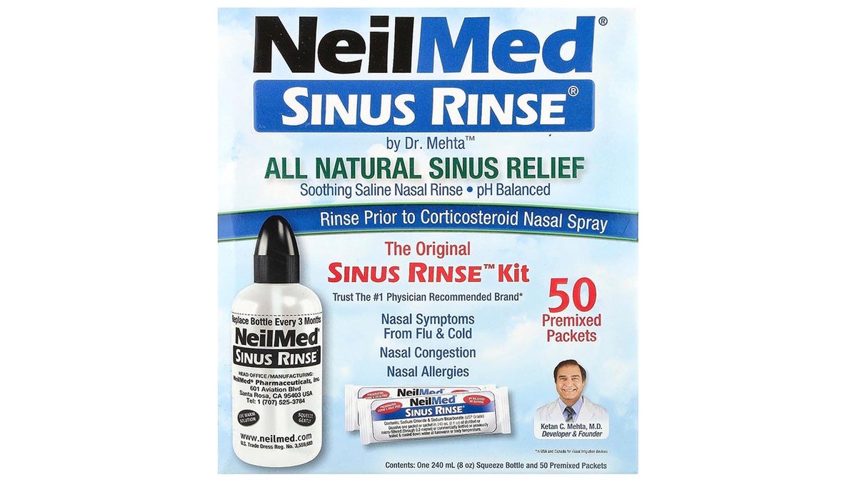 This sinus rinse irrigates the nasal passages when you’re feeling congested.
