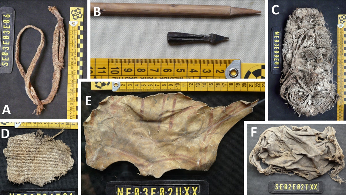Archaeologists discover 13th-century sandal in bearded vulture nest in Spain 1 View of ancient artifacts found in nests, including leather remains