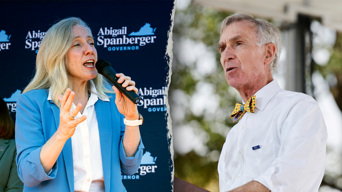 Abigail Spanberger e Bill Nye na foto dividida