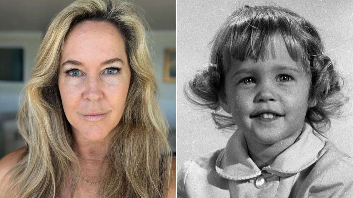 A split of Erin Murphy's barefaced selfie and as a child on Bewitched
