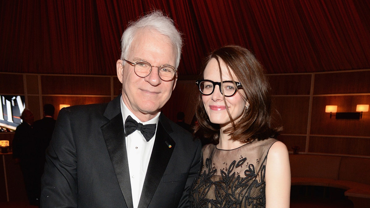 Steve Martin and Anne Stringfield at the Vanity Fair Oscars Party in February 2015.