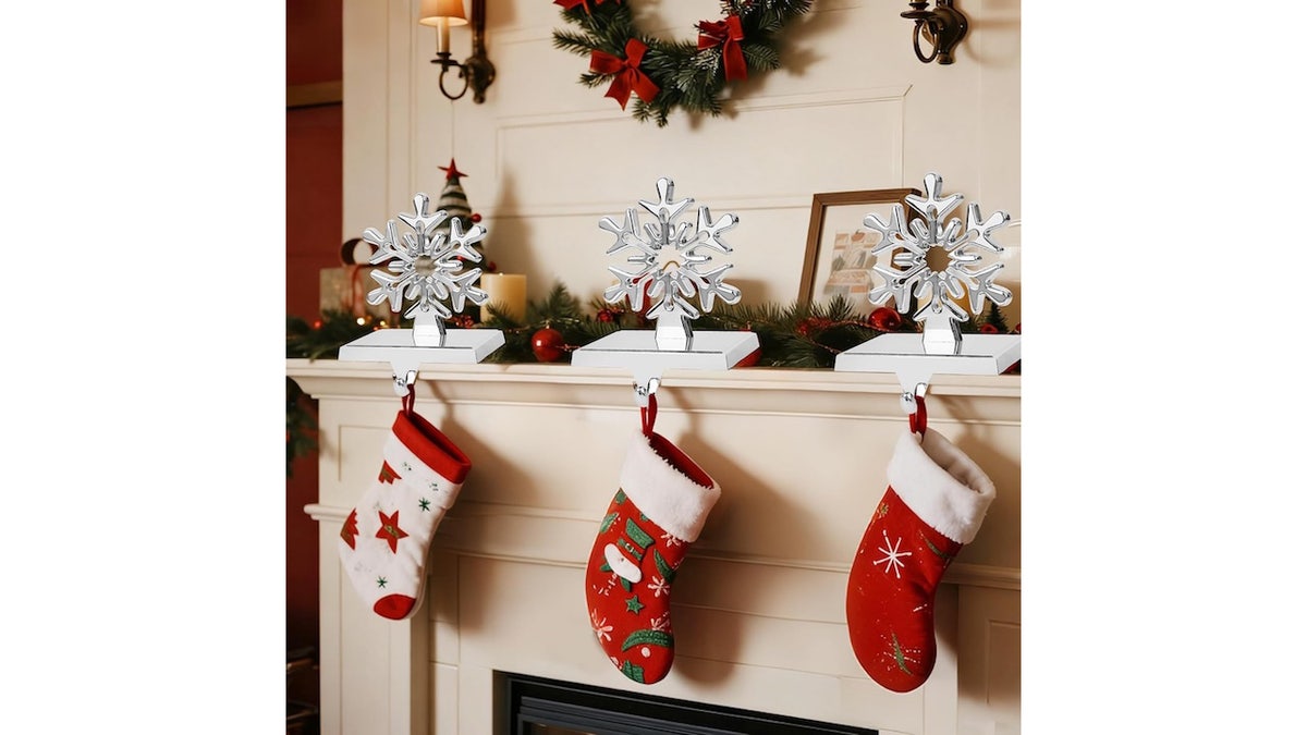 These snowflake stocking holders make decorating easy.