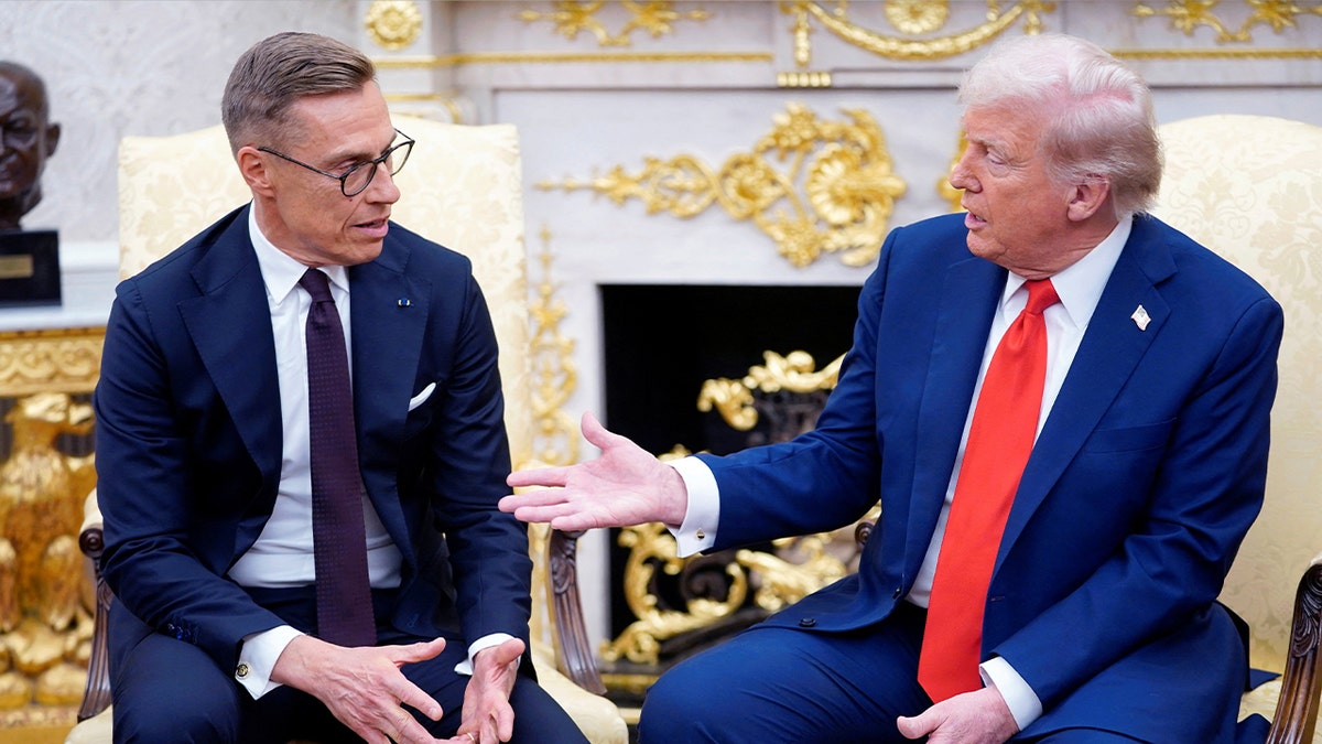 U.S. President Donald Trump participates in a bilateral meeting with Finland's President Alexander Stubb, in the Oval office at the White House in Washington, D.C., U.S., October 9, 2025.
