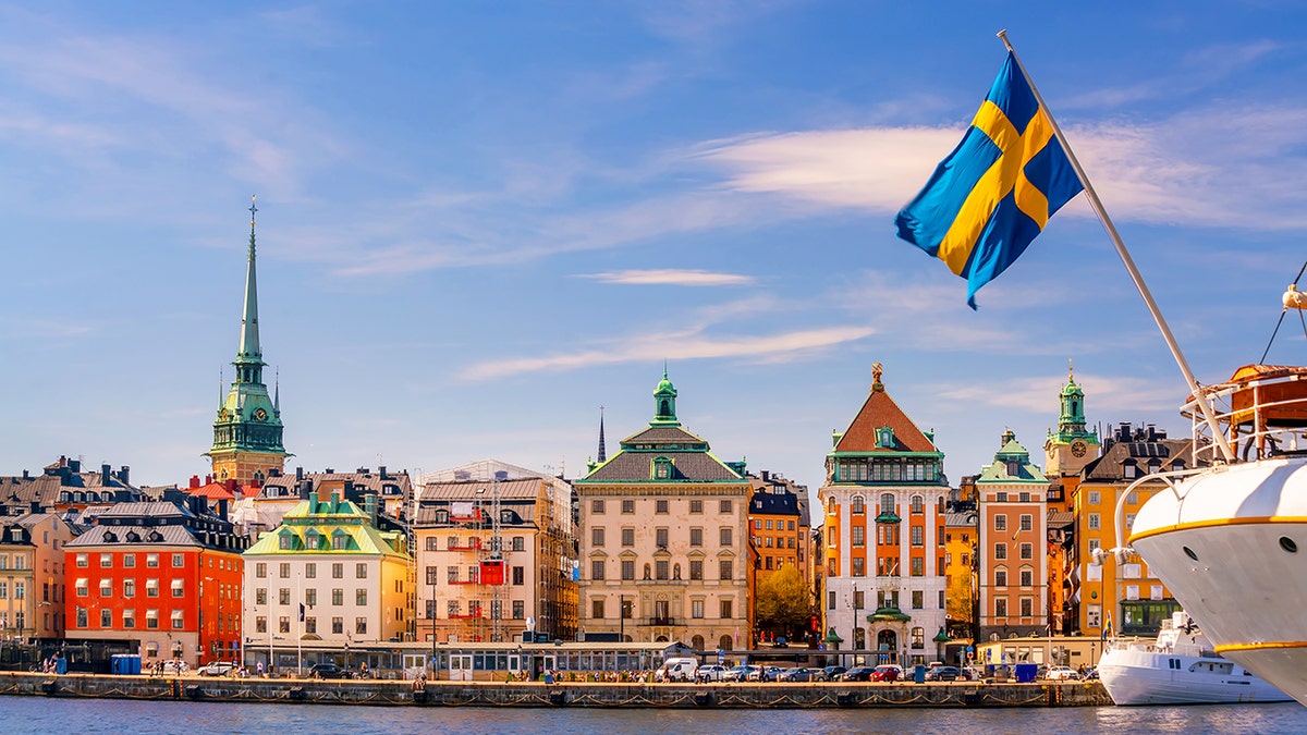 Stockholm old town city skyline, cityscape of Sweden at sunset