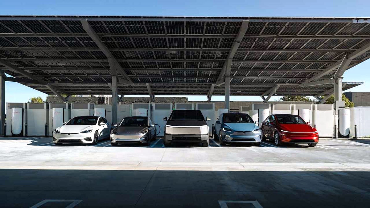 Tesla vehicles in a parking lot