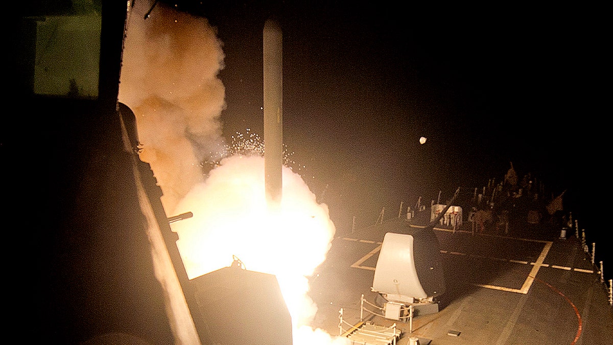 A Tomahawk cruise rocket  is launched against ISIL targets from the US Navy guided-missile destroyer USS Arleigh Burke, successful  the Red Sea