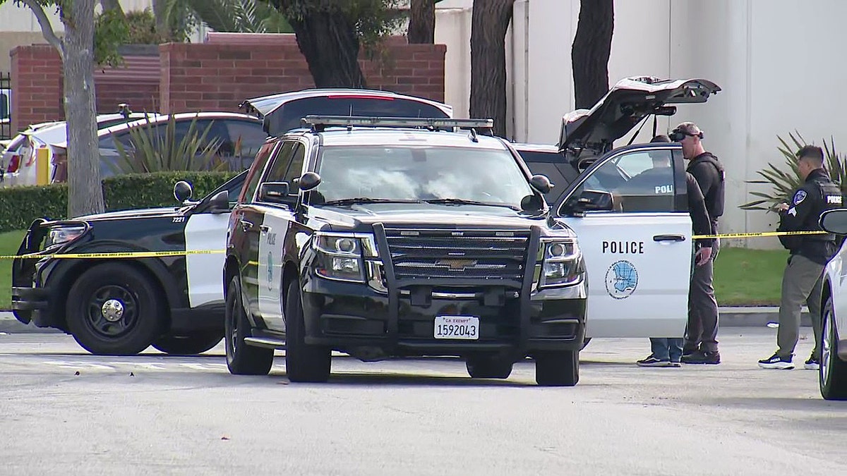 Police near the scene of the school stabbing.