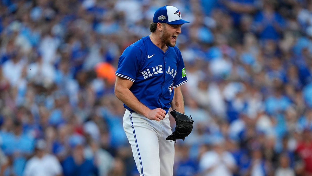 Trey Yesavage reacts on mound