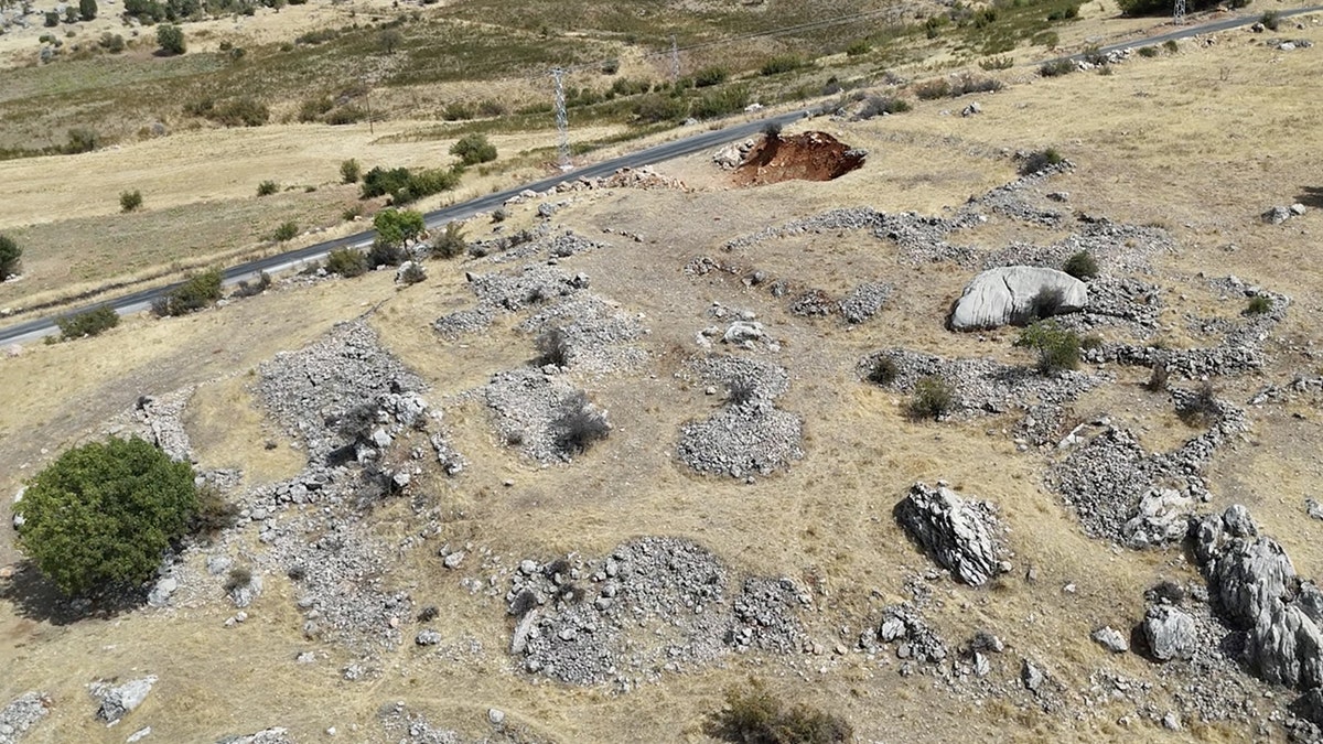 Aerial view of ancient excavation site