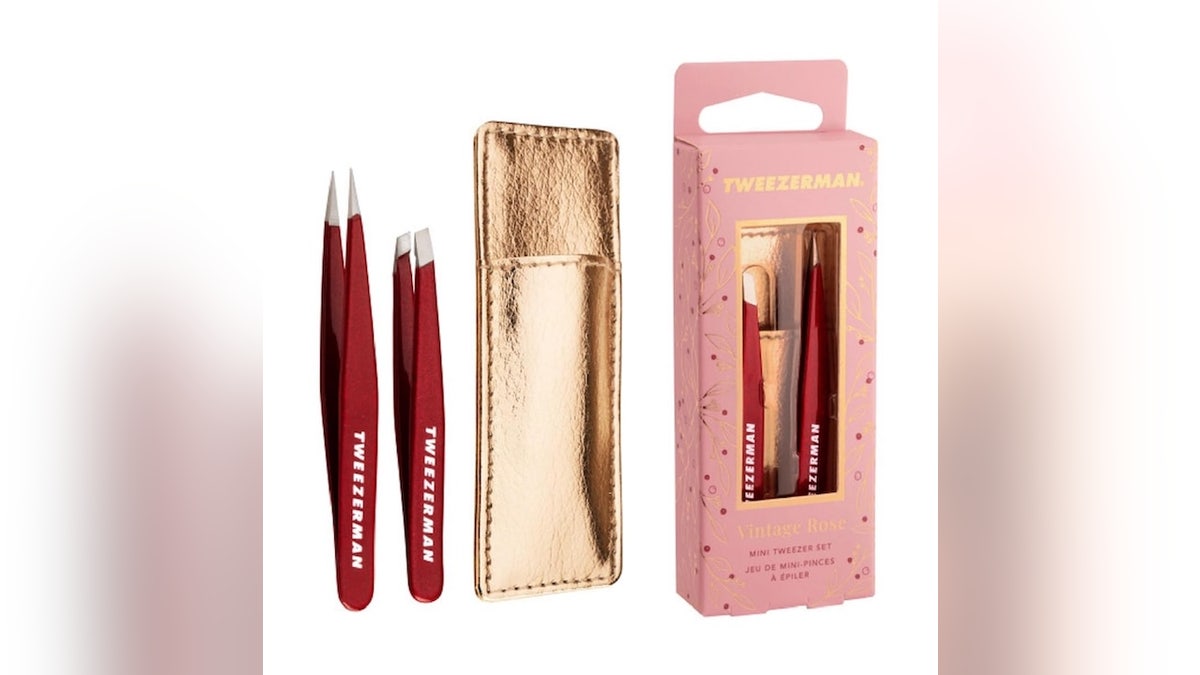 Keep this mini tweezer set on hand for on-the-go grooming touch-ups.