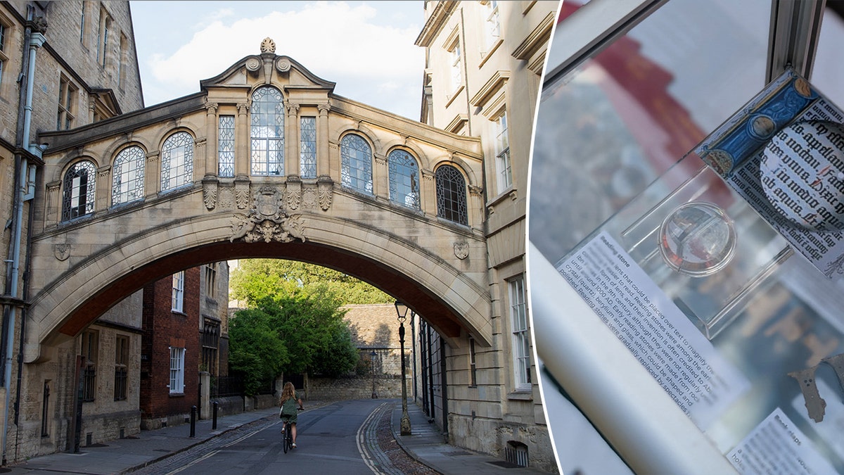 Medieval halls unearthed at Oxford University reveal ancient student life 2 Split image of Hertford College, reading glass
