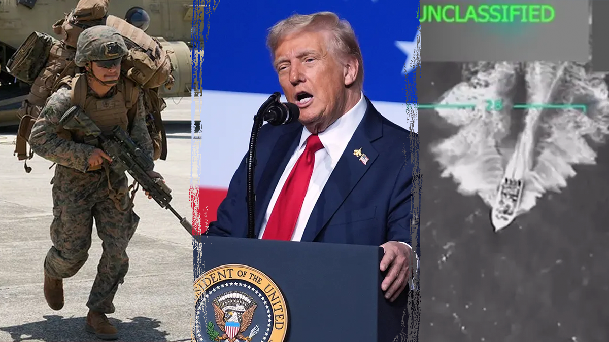 Una división entre un miembro del servicio militar estadounidense, el presidente Trump y un barco de drogas en el punto de mira