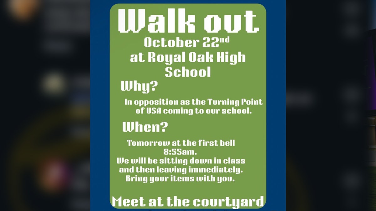 Screenshot of poster about protest at Michigan high school