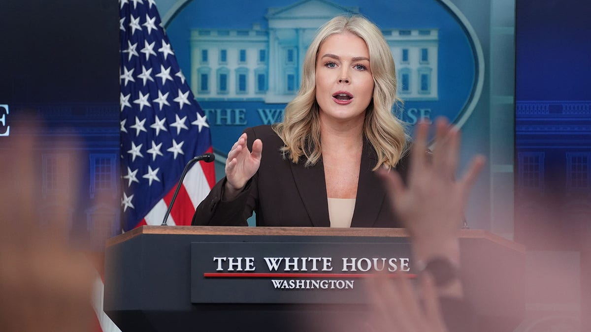 White House press secretary Karoline Leavitt at the podium.
