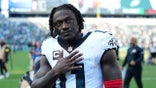 A.J. Brown of the Philadelphia Eagles reacting on the field at Lincoln Financial Field