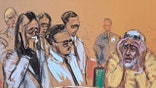 A sketch portrays Sean "Diddy" Combs holding his face while listening to his children speak in court
