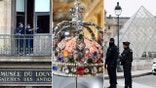 split image of louvre buildings and crown