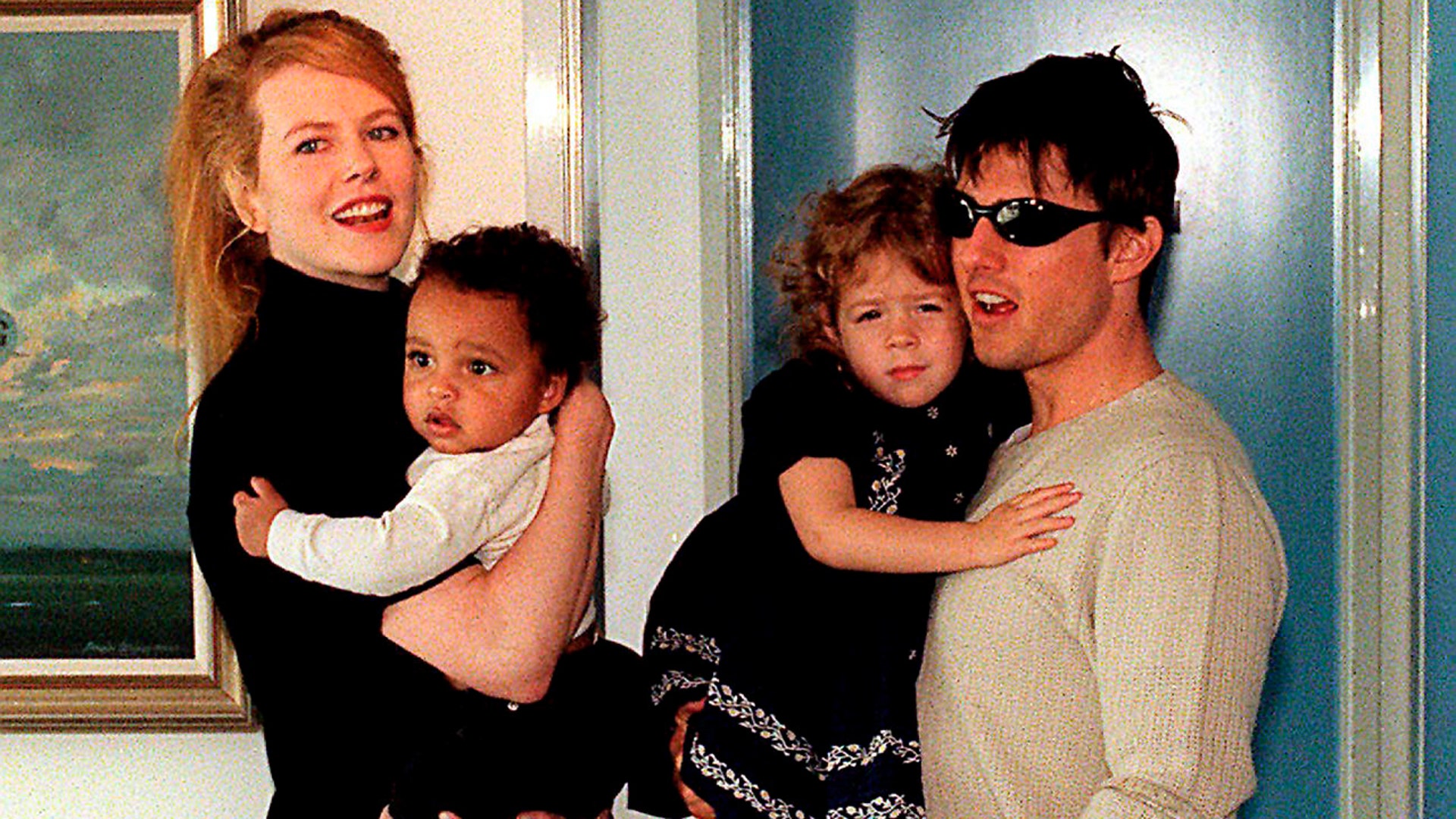 Nicole Kidman and Tom Cruise photographed with their adopted children in January 1996.