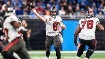 Baker Mayfield leaves game after writhing in pain on turf in Tampa Bay when thumb on throwing hand injured - Fox News