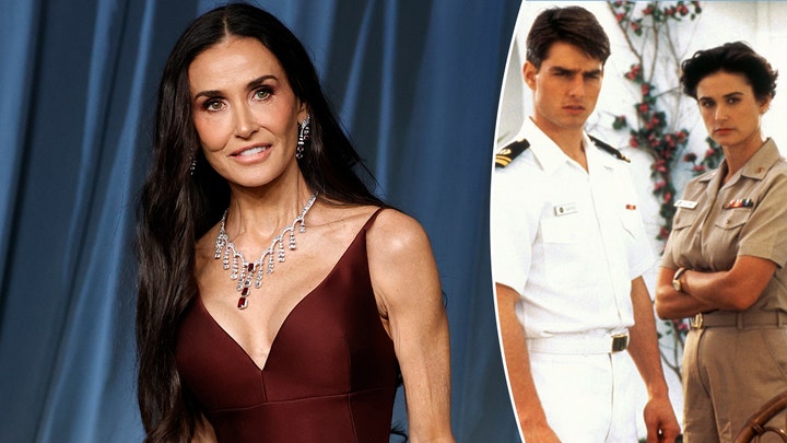 Demi Moore walks the red carpet in a gold dress at the 2025 Golden Globes