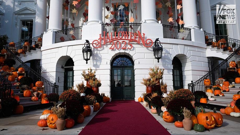 The White House in preparation for President Trump's Halloween celebration