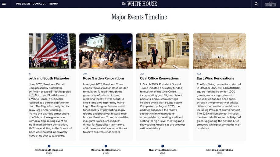 A screenshot from the White House website showing the history of 1600 Pennsylvania Ave.