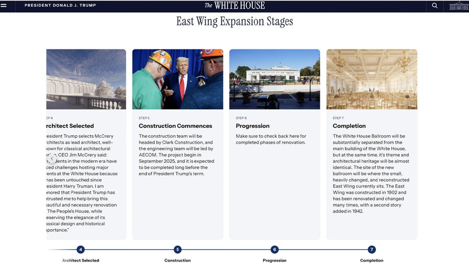 A screenshot from the White House website showing the history of 1600 Pennsylvania Ave.