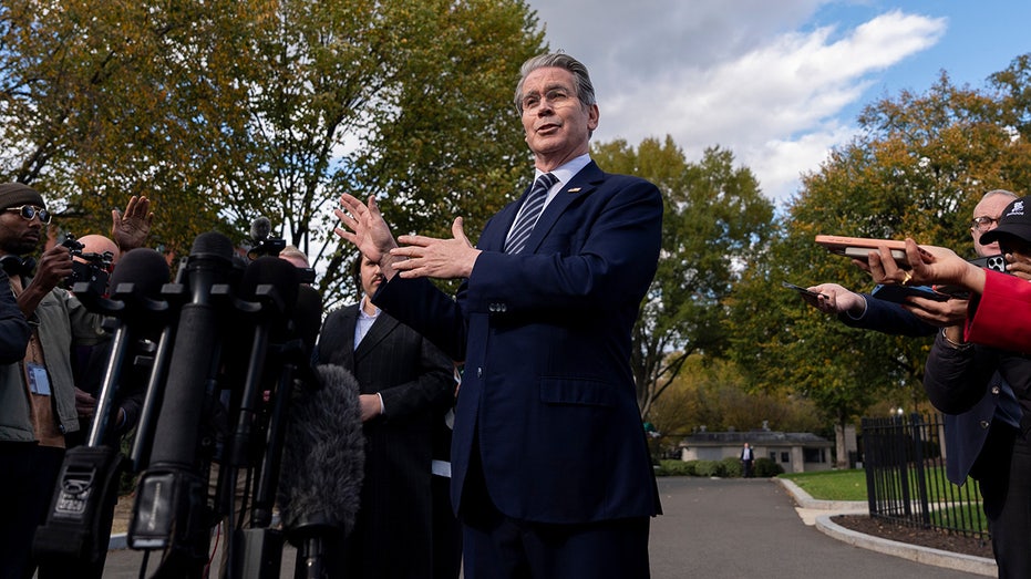 Treasury Secretary Scott Besslent speaks to reporters at the White House, Wednesday, Oct. 22, 2025.