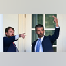 Donald Trump Jr. gestures after Charlie Kirk ceremony.