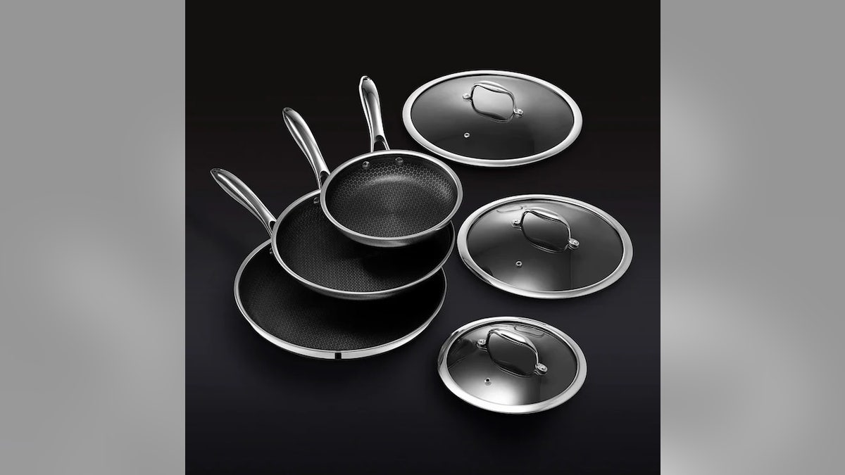 These pans are oven-safe, dishwasher safe and metal utensil safe. 