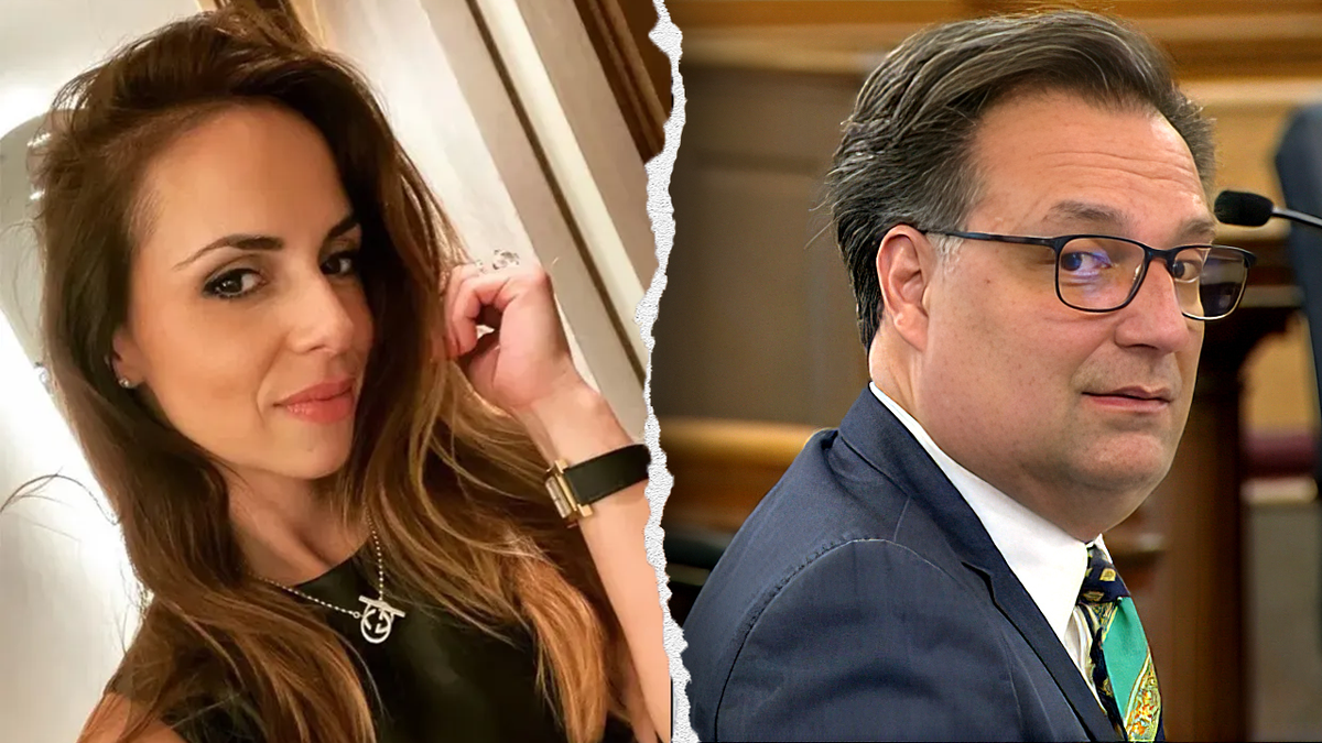 A split image showing Ana Walshe in an undated Instagram selfie and Brian Walshe wearing a dark suit and green tie in court