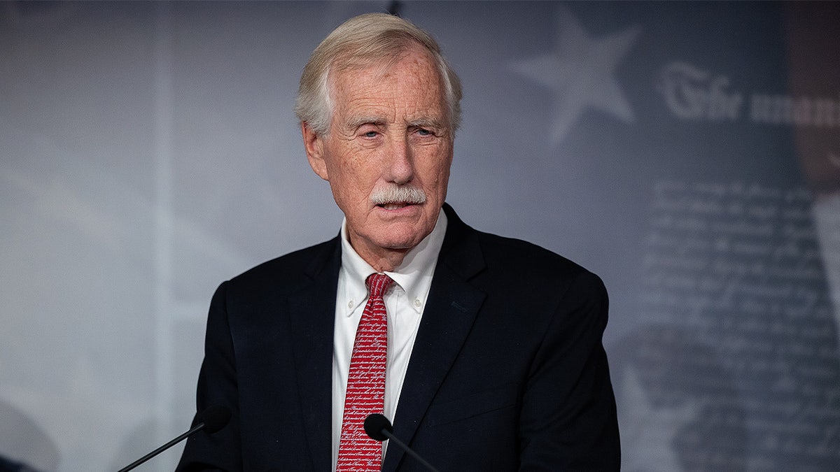 Sen. Angus King speaking to the press